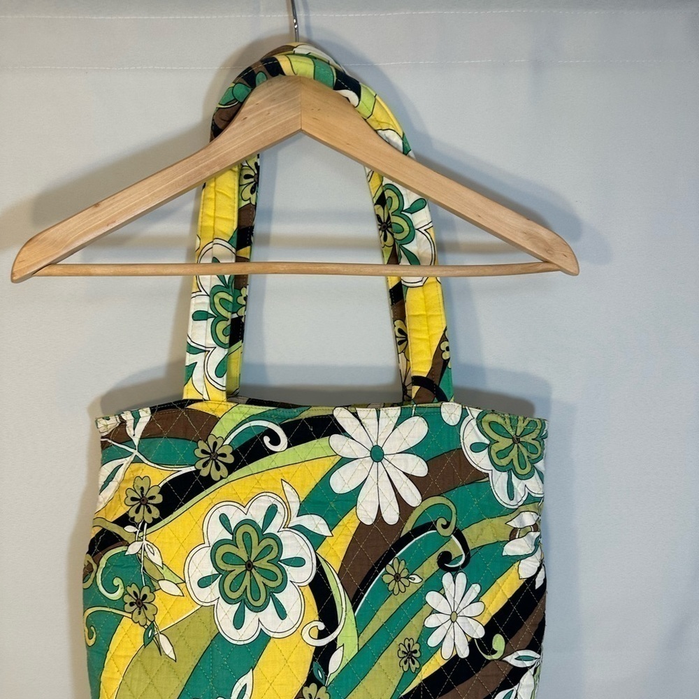 Belvah Quilted Floral Flower Cotton Large Tote Shoulder Bag Front Bow Accent - Picture 8 of 11